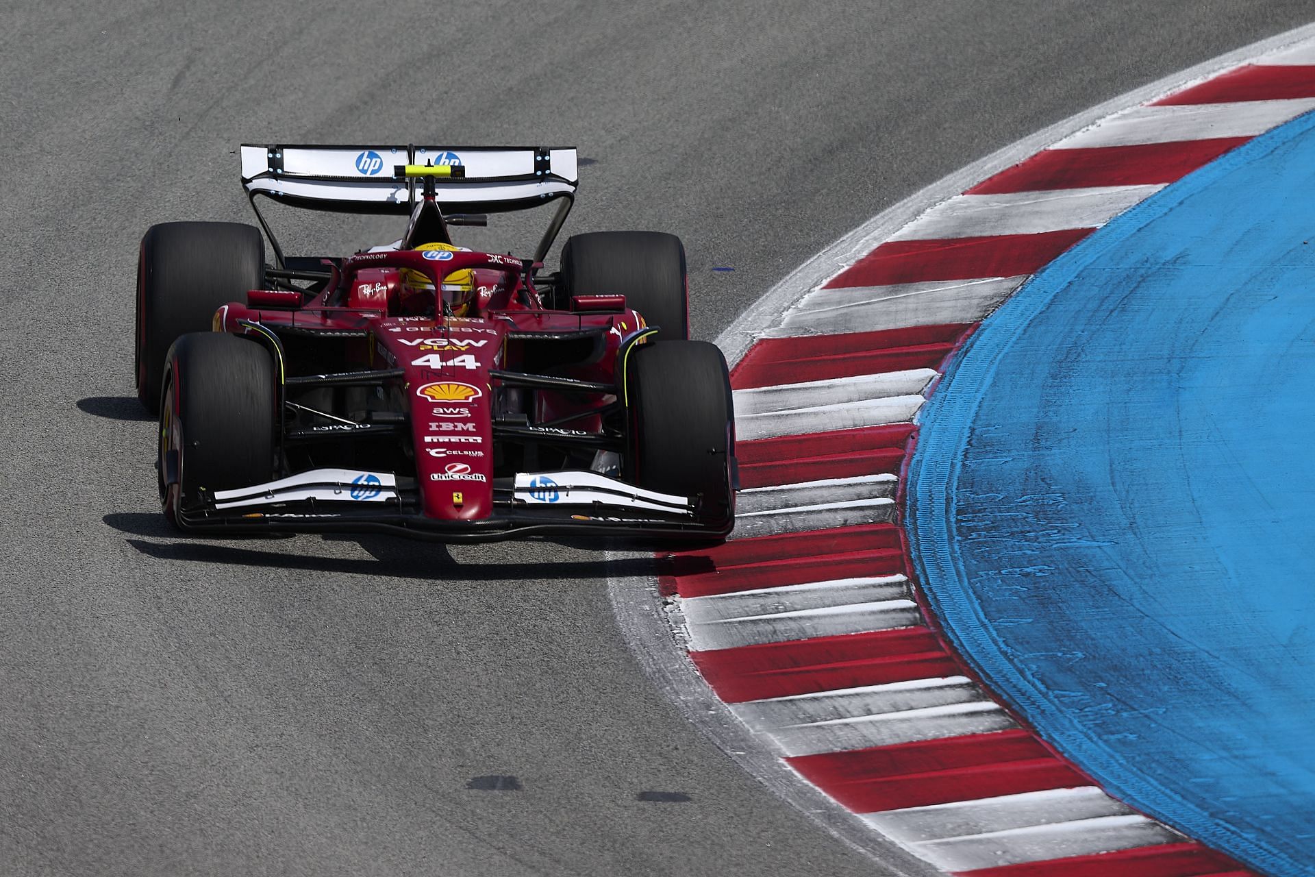 Lewis Hamilton of the Scuderia Ferrari HP drives the SF 25 at the Circuit of Catalunya, in Barcelona, Spain on June 01, 2025 - Source: Getty